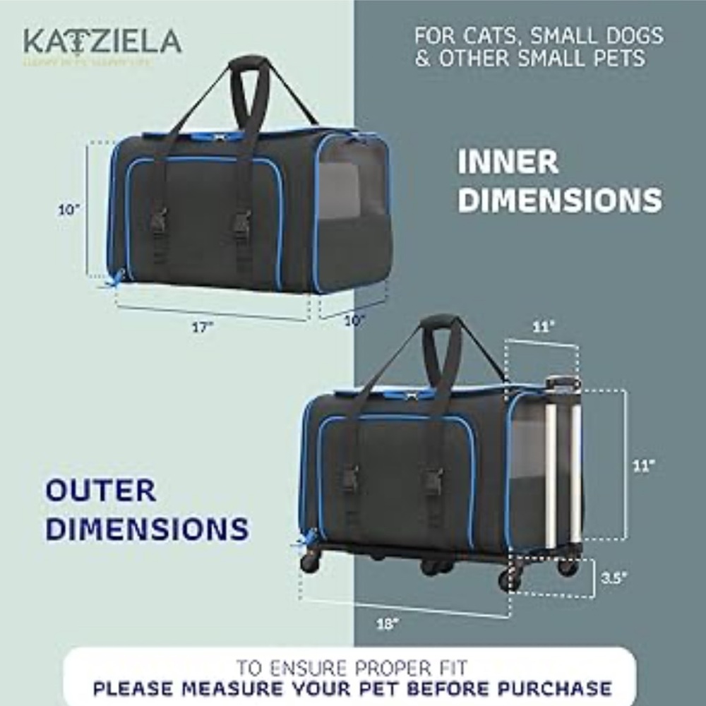 Katziela Luxury Rider Pet Carrier with Removable Wheels Double Telescopic Handle - Picture 2 of 15